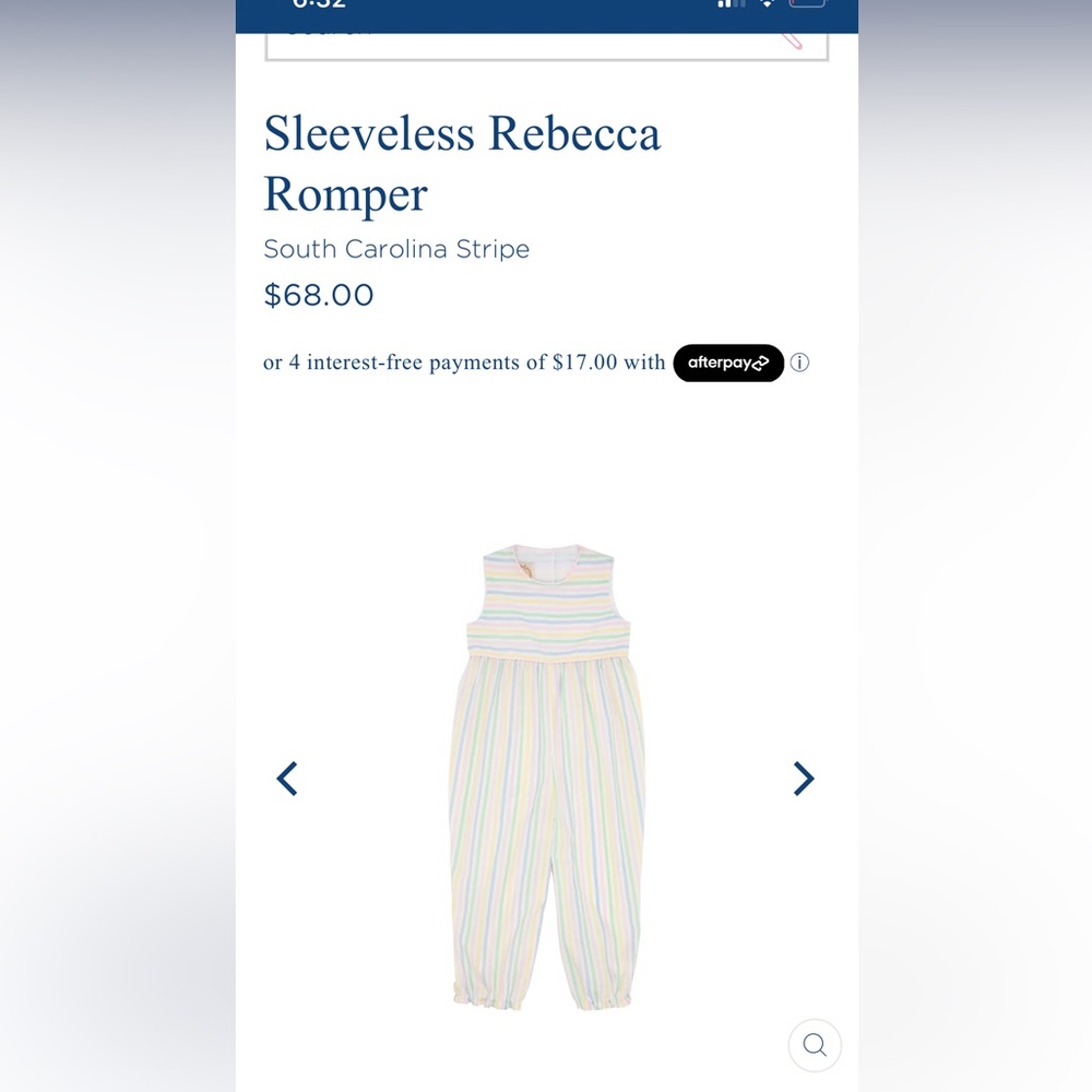 Beaufort Bonnet company - Sleeveless Rebecca Romper - size 2T - Carolina Stripe